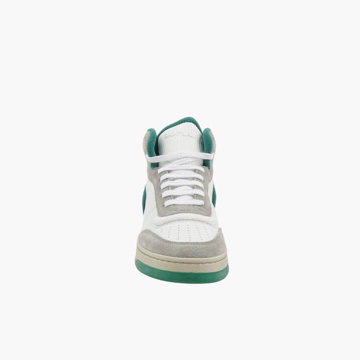 SAINT LAURENT Elegant Italian-Made Sneakers in White-Green-Grey Leather and Suede