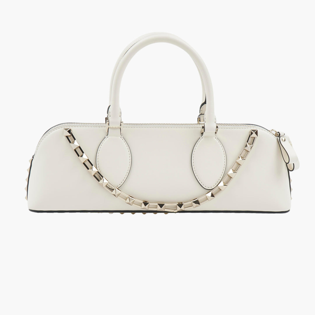 VALENTINO Leather Rockstud Clutch Bag White