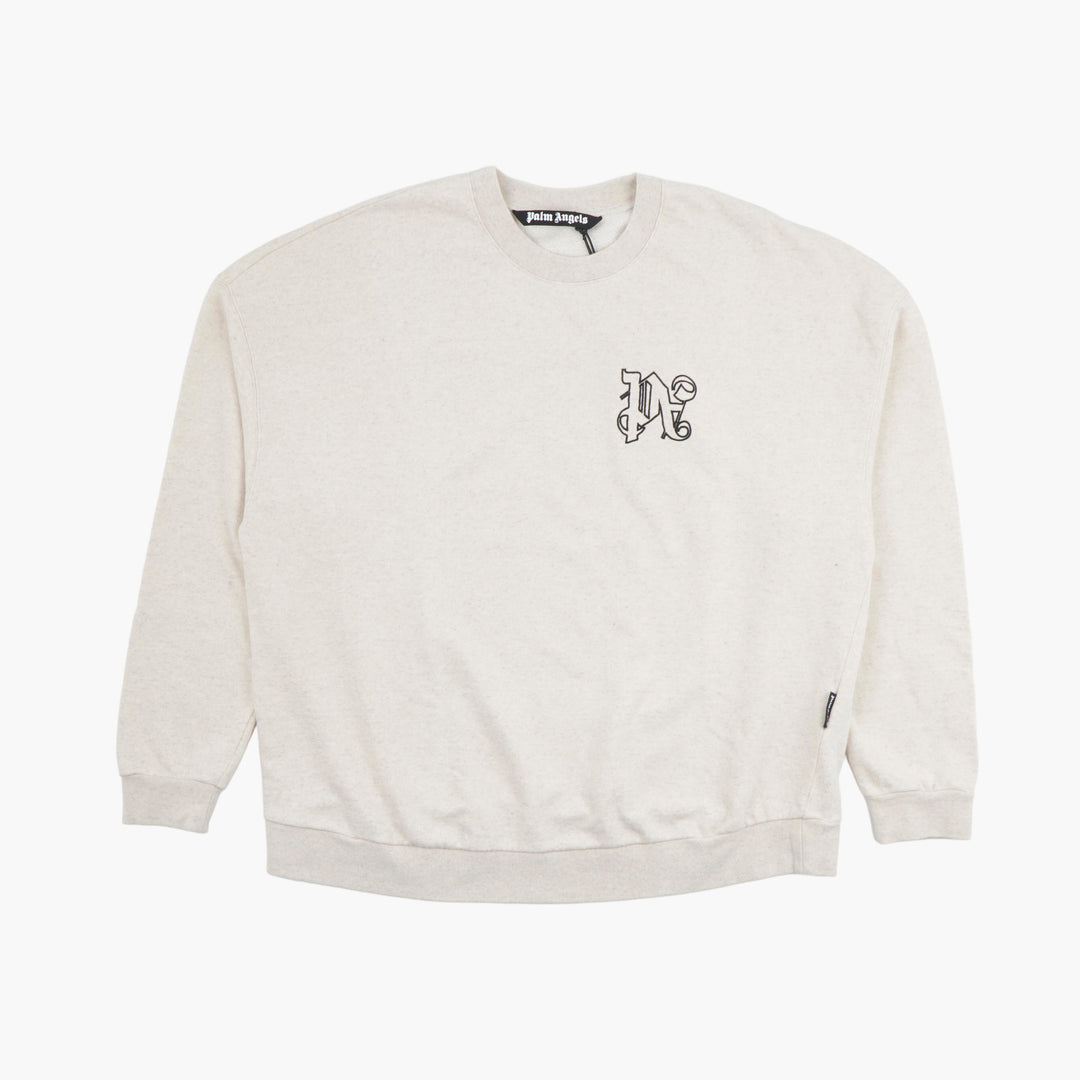 PALM ANGELS Beige-Black Sweatshirt with Iconic Logo