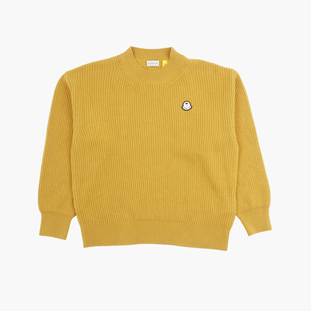 Moncler Ribbed Knit Mustard Sweater with Logo Patch - Luxury Men's Wear