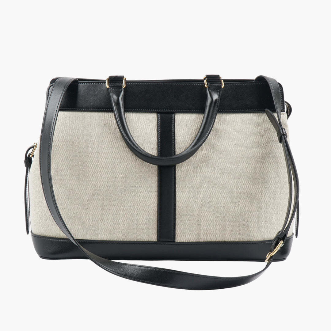 Céline Tote Bag – Luxurious Ivory-Black Canvas and Leather Handbag Made in Italy