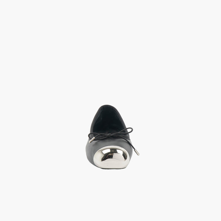 ALEXANDER MCQUEEN Women's Leather Ballerina Flats with Metallic Toe Cap - Nero