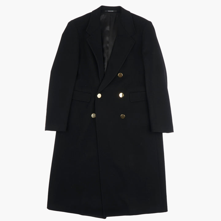 Tagliatore Black Double-Breasted Coat with Gold-Tone Buttons - Made in Italy