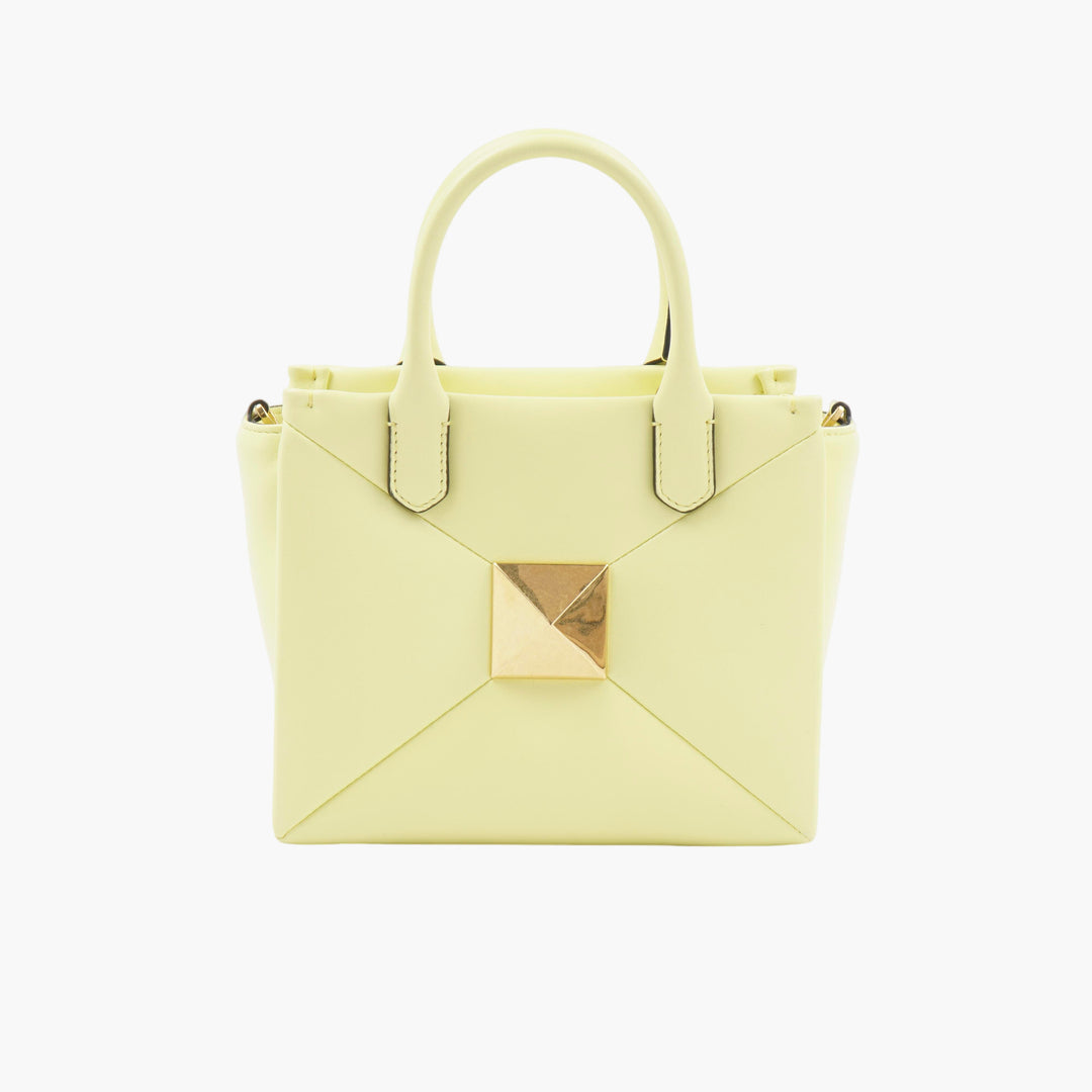 VALENTINO Luxury Yellow-Gold Handbag with Gold-Toned Stud Details Made in Italy