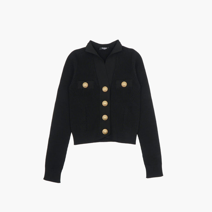 Maglione lavorato a maglia Balmain con bottoni dorati - Nero/Oro