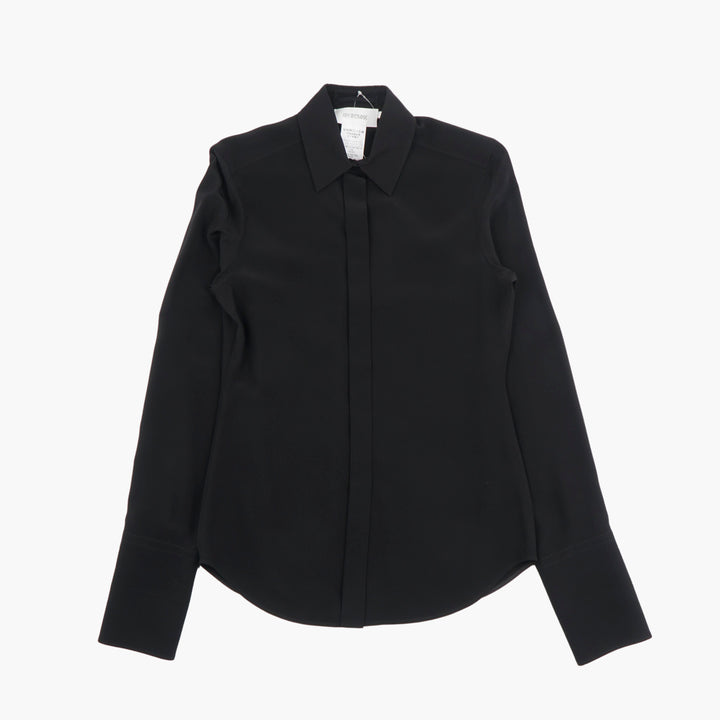 Max Mara Timeless Black Blusa con Collo Classico e Patta Nascosta