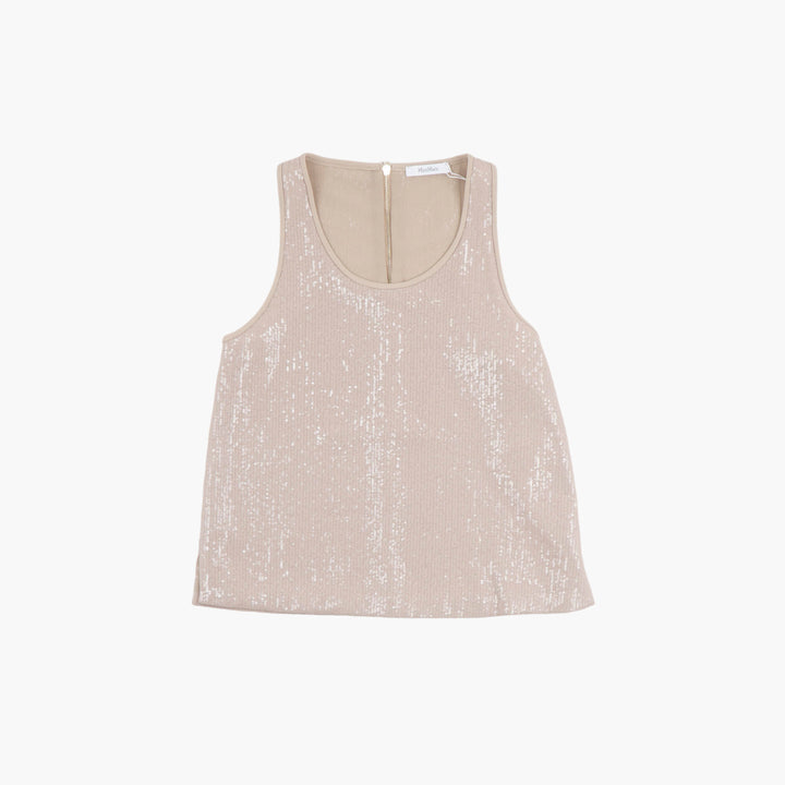 Max Mara Beige Sleeveless Sequin Top Made in Italy