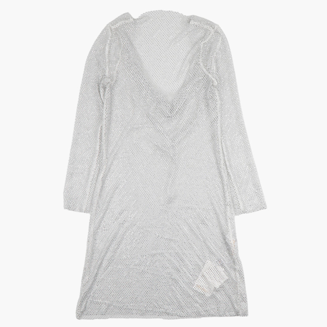 MAX MARA Elegant Sheer Rhinestone Dress in White