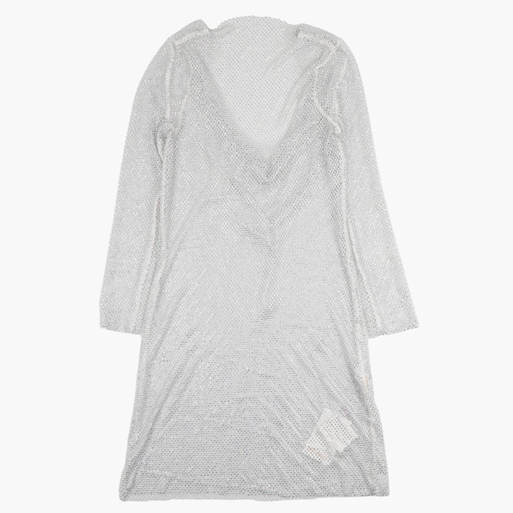 MAX MARA Elegant Sheer Rhinestone Dress in White