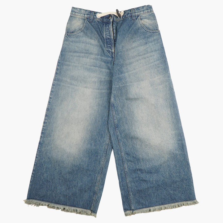 MONCLER Wide-Leg Jeans with Frayed Hem and Drawstring Waist in Denim