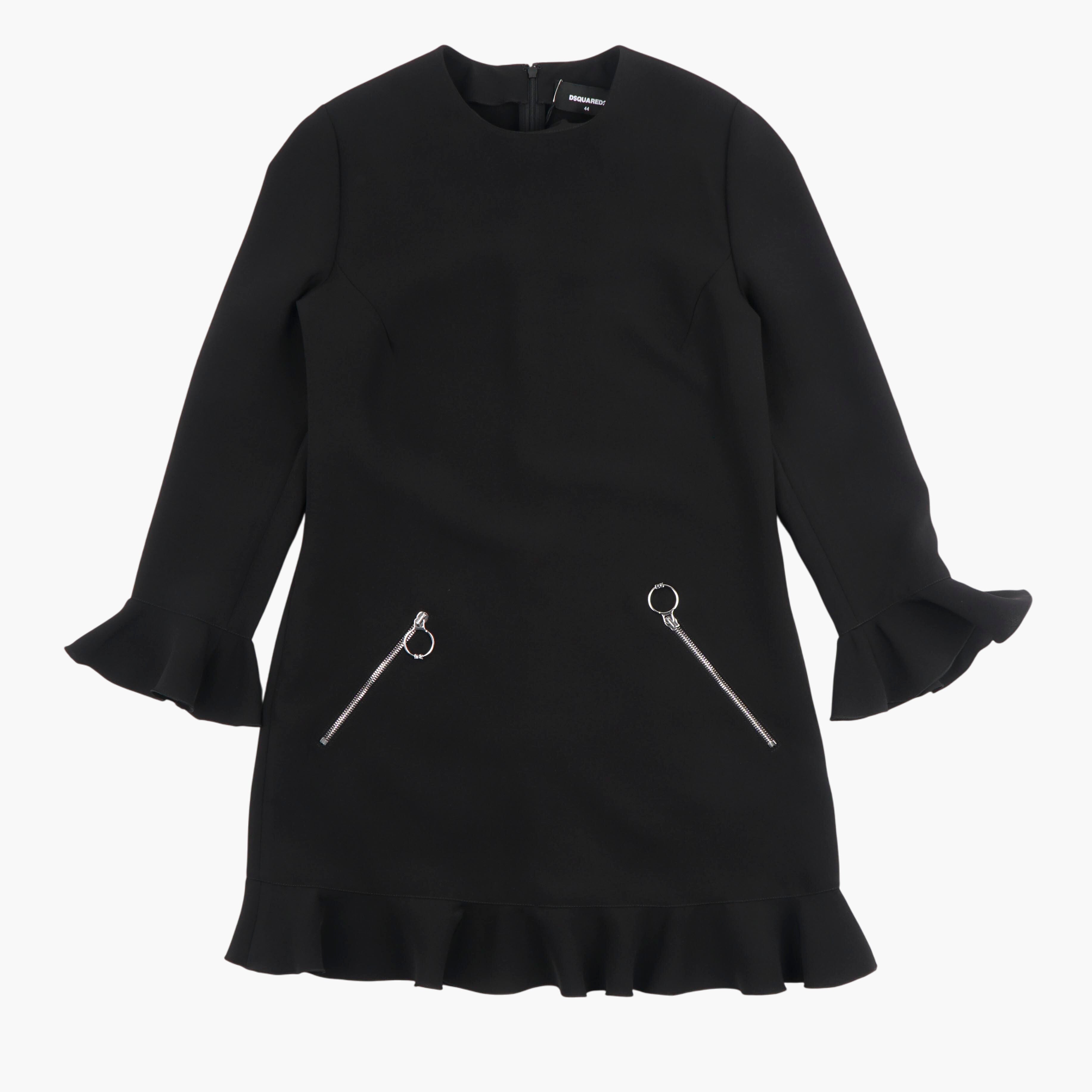 DSQUARED2 Black Dress with Ruffle Accents and Modern Zip