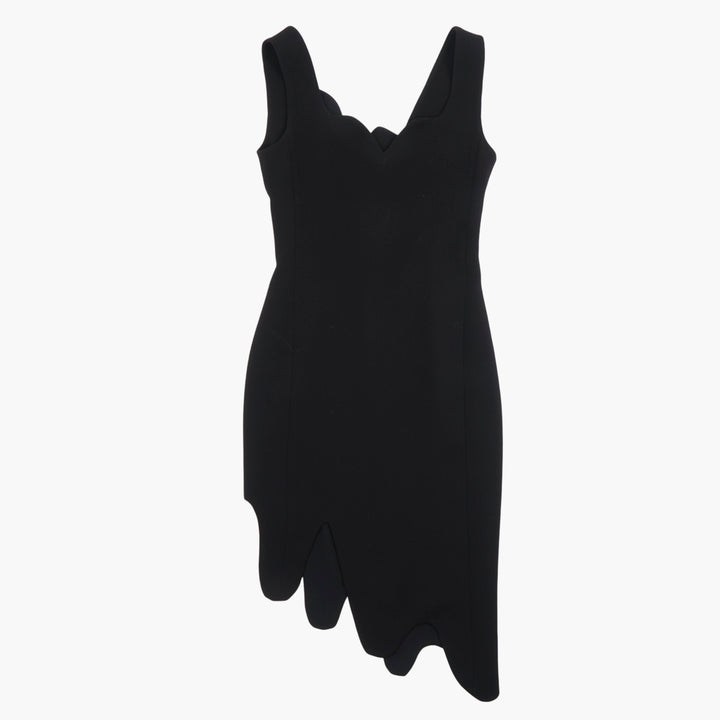 MOSCHINO Abito Nero con Orlo Asimmetrico e Scollo Smerlato - Made in Italy