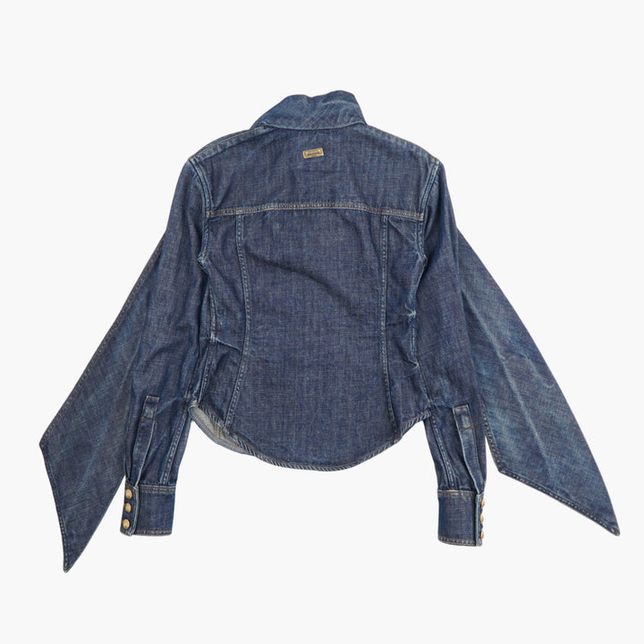 Giacca in denim Balmain con bottoni color oro e sciarpa di estensione