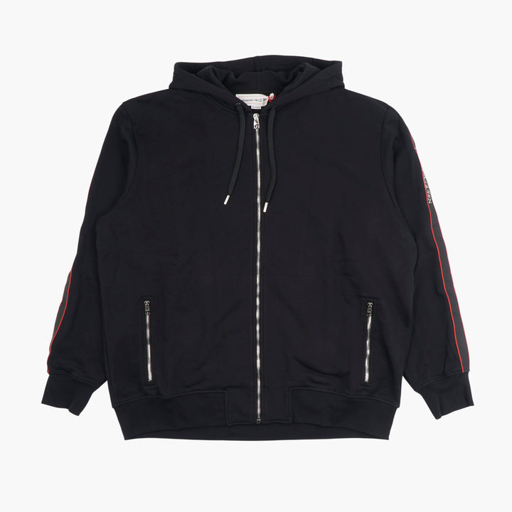 ALEXANDER MCQUEEN Black-Multi Zip-Up Hoodie with Stripe Detail - Made in Italy