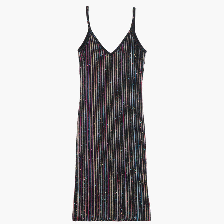 MISSONI Elegant Black Multi-Color Striped Dress with Spaghetti Straps
