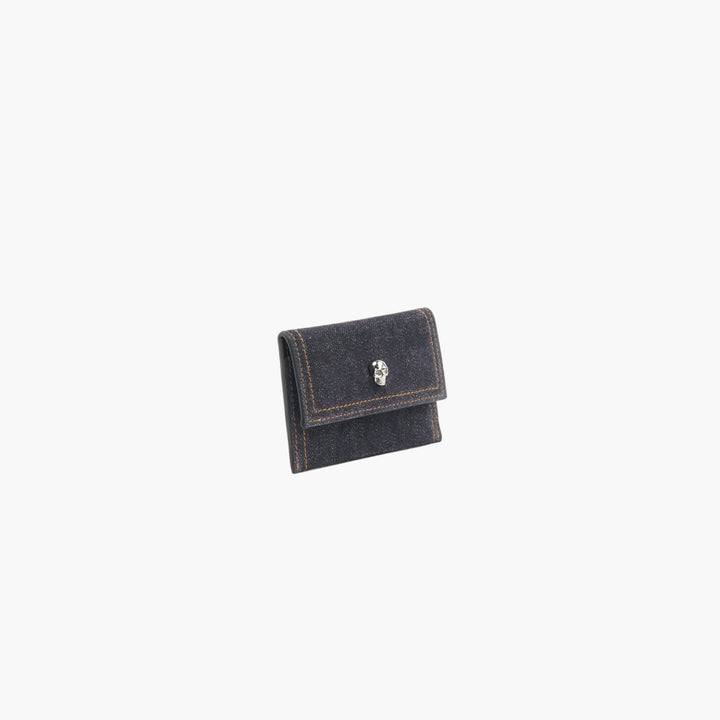 ALEXANDER MCQUEEN Denim Wallet with Skull Embellishment - Made in Italy