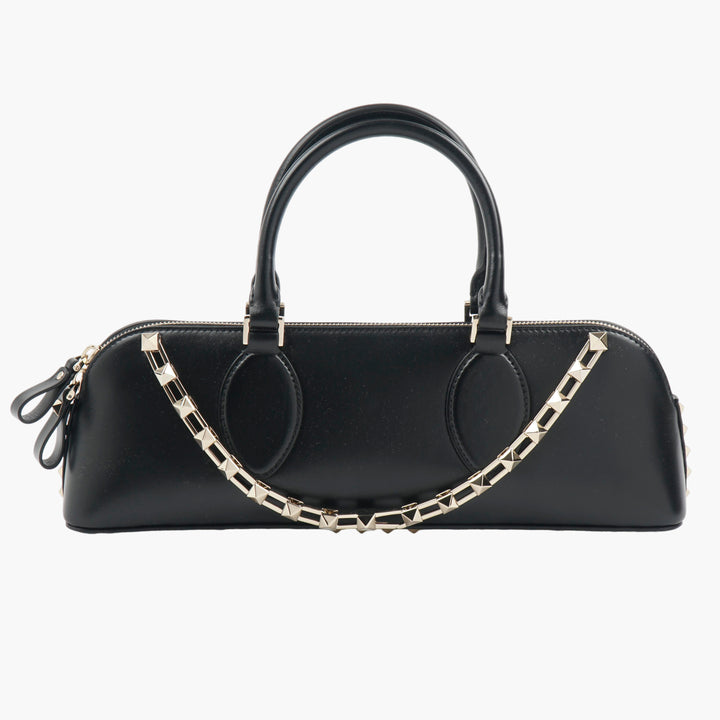 VALENTINO Black-Gold Rockstud Leather Handbag
