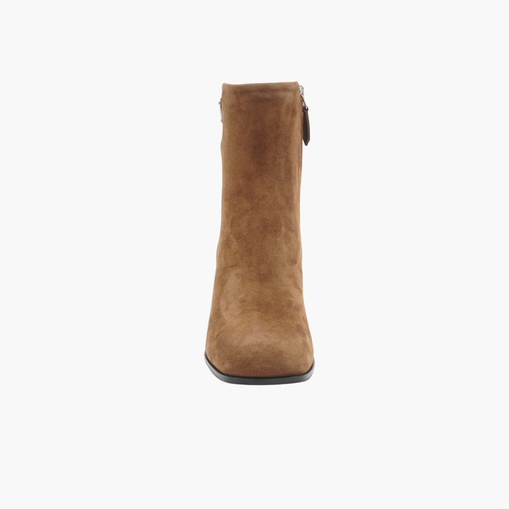 Prada Luxurious Suede Ankle Boots with Block Heel in Brown-Silver