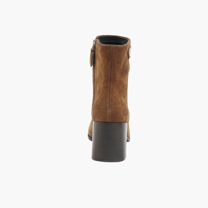 Prada Luxurious Suede Ankle Boots with Block Heel in Brown-Silver