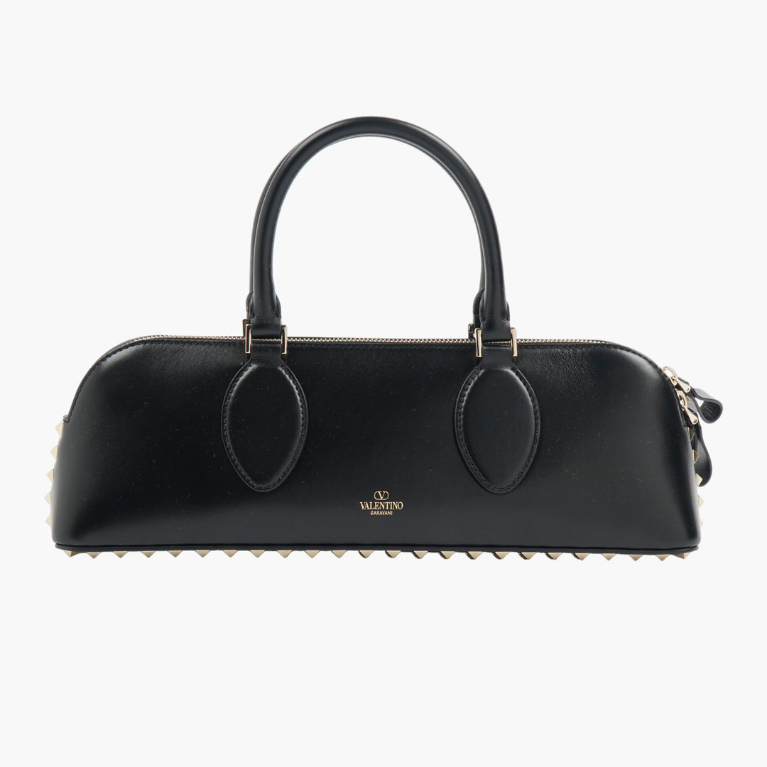 VALENTINO Black-Gold Rockstud Leather Handbag