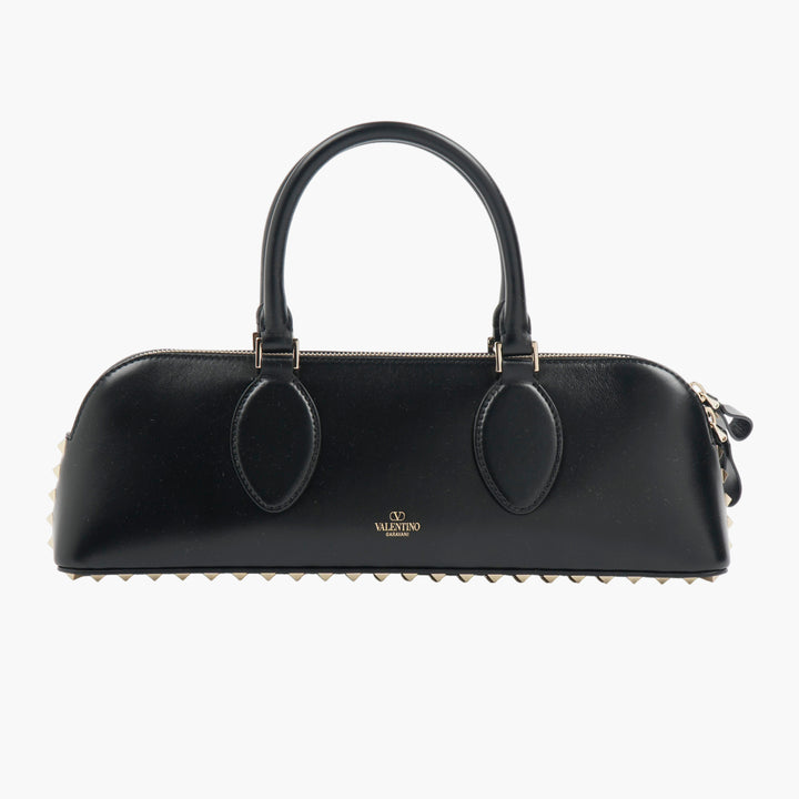 VALENTINO Black-Gold Rockstud Leather Handbag
