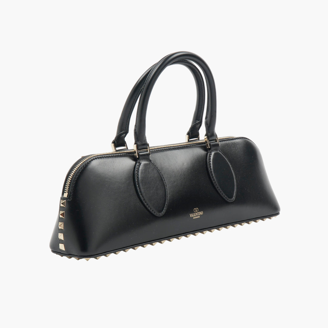VALENTINO Black-Gold Rockstud Leather Handbag