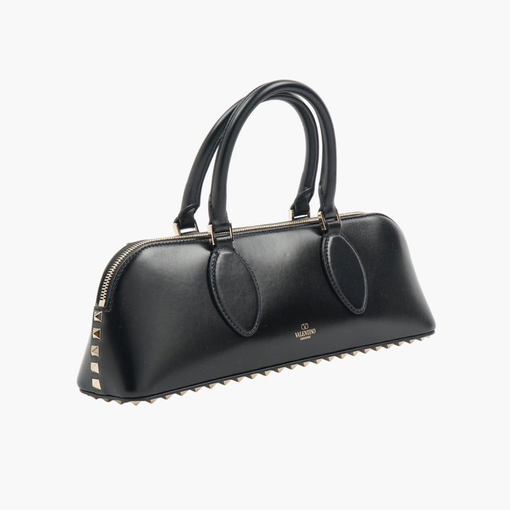 VALENTINO Black-Gold Rockstud Leather Handbag