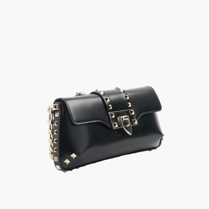 VALENTINO Borsa Rockstud in pelle nera-oro - Made in Italy