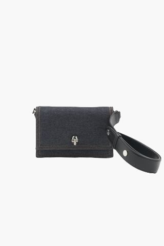 ALEXANDER MCQUEEN Denim and Leather Clutch with Signature Skull Emblem