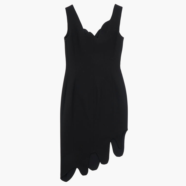 MOSCHINO Abito Nero con Orlo Asimmetrico e Scollo Smerlato - Made in Italy