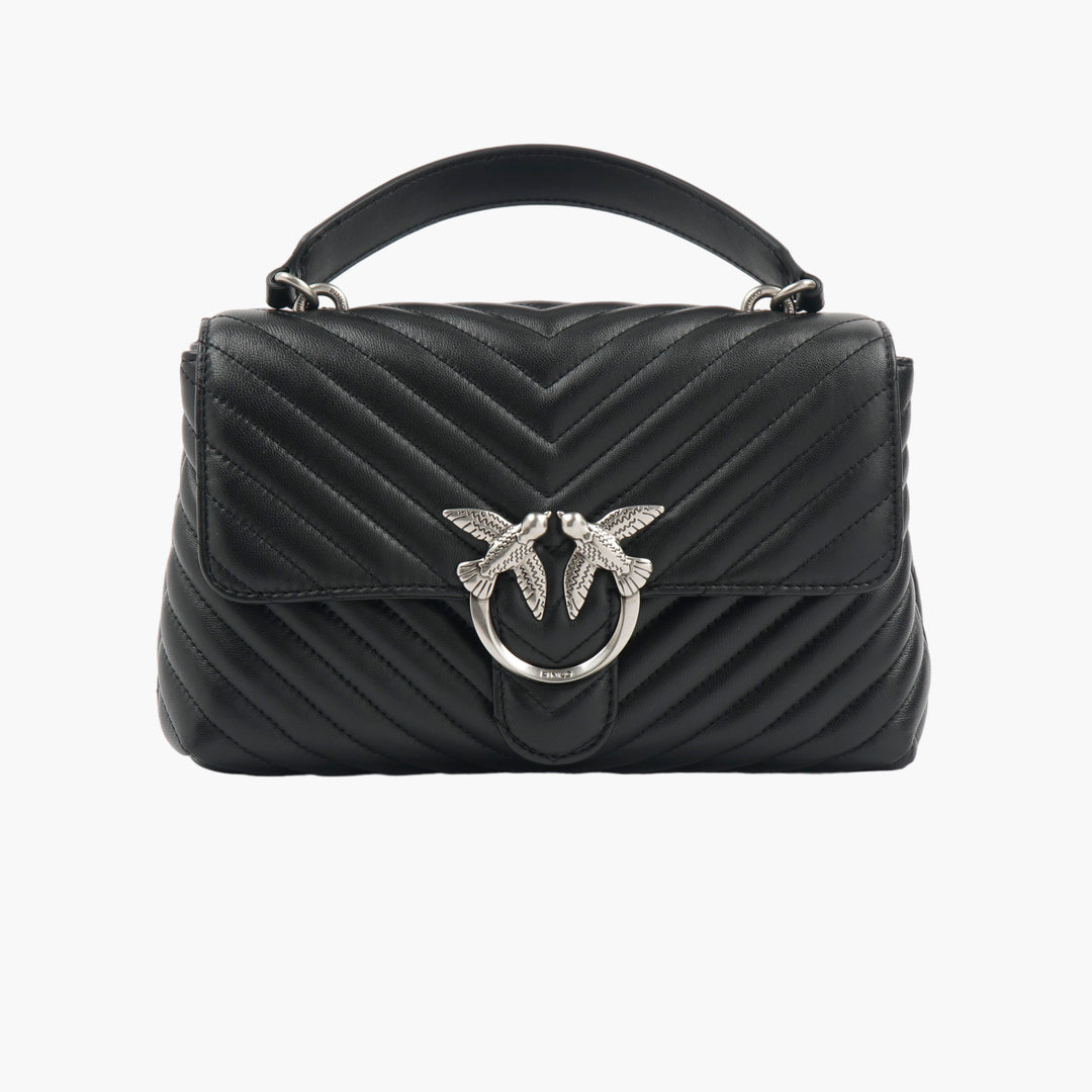 PINKO Black Quilted Handbag with Silver Hardware for Women