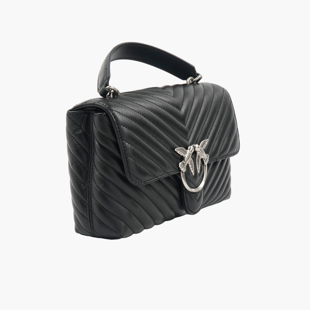 PINKO Black Quilted Handbag with Silver Hardware for Women