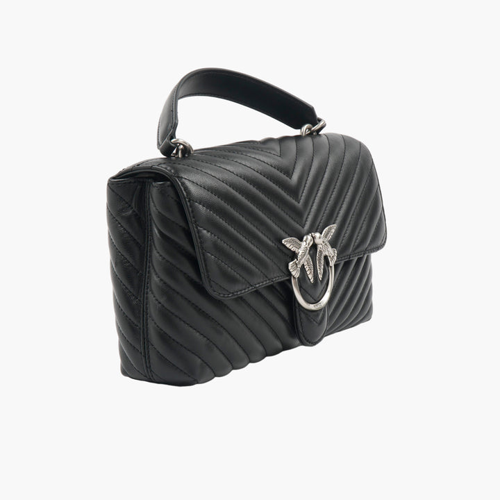 PINKO Black Quilted Handbag with Silver Hardware for Women