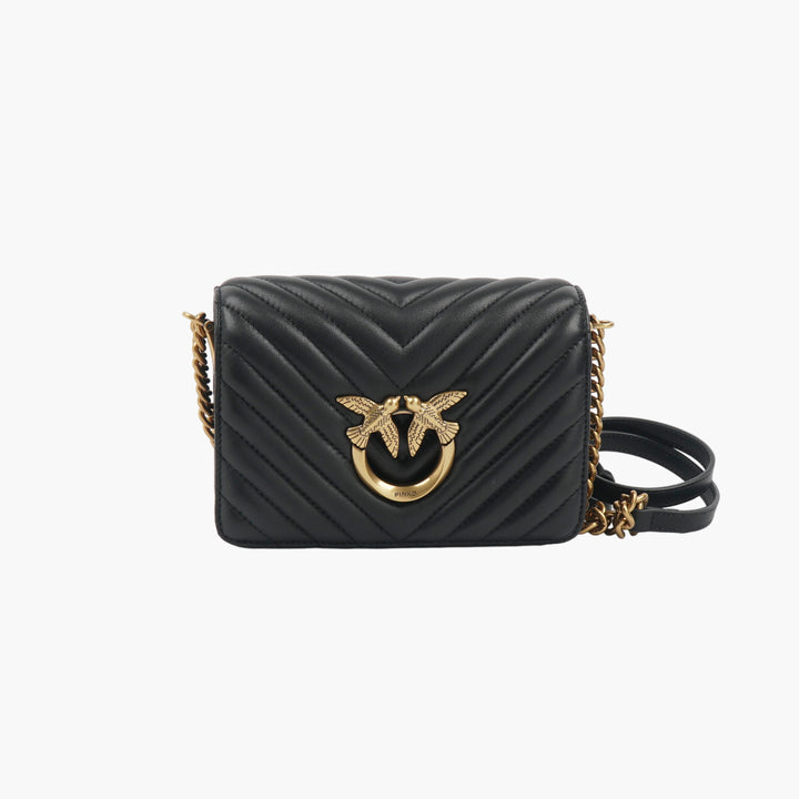PINKO Black-Gold Quilted Bag with Gold-Tone Bird Embellishment