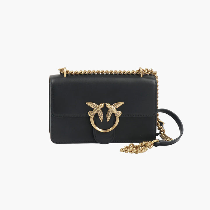 PINKO Borsa Elegante Nera e Oro con Dettaglio Iconico Twin Bird