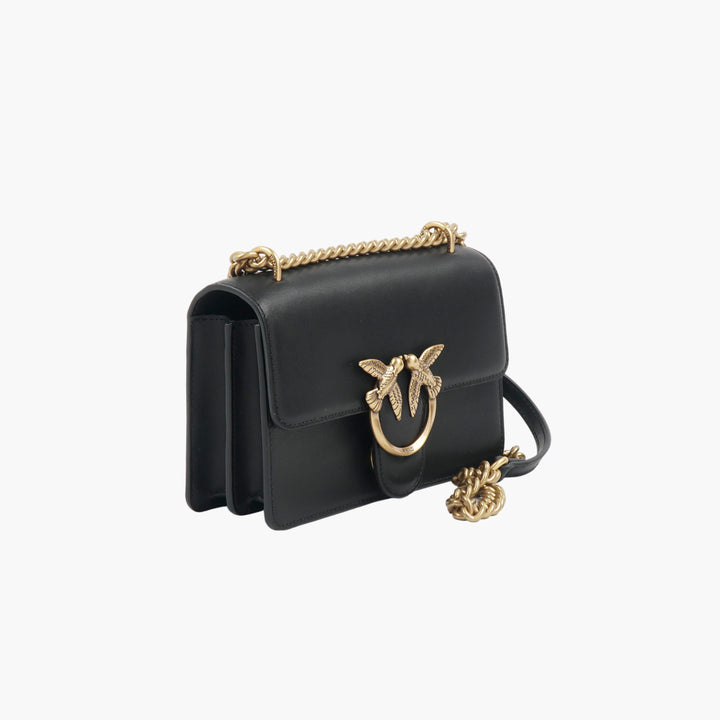 PINKO Borsa Elegante Nera e Oro con Dettaglio Iconico Twin Bird