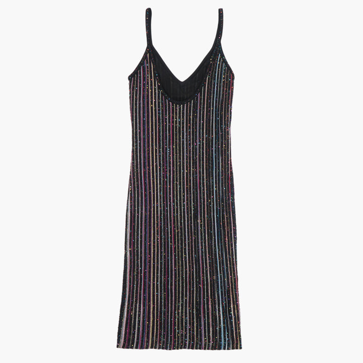 MISSONI Elegant Black Multi-Color Striped Dress with Spaghetti Straps