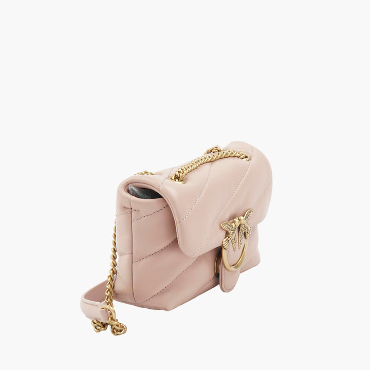 PINKO Borsa Elegante Trapuntata con Tracolla a Catena Oro e Dettaglio Iconico Uccello in Rosa-Oro