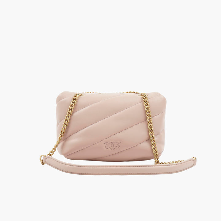 PINKO Borsa Elegante Trapuntata con Tracolla a Catena Oro e Dettaglio Iconico Uccello in Rosa-Oro