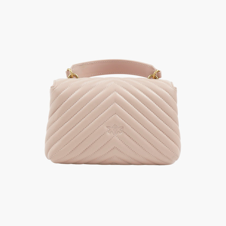 PINKO Quilted Chevron Bag with Love Birds Gold-Tone Hardware in Pink-Gold