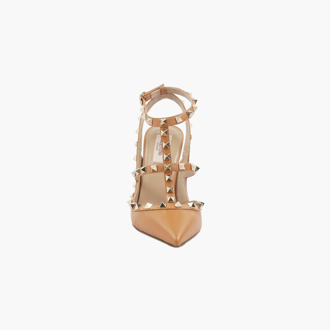 Valentino Beige Rockstud Ankle Strap Heels