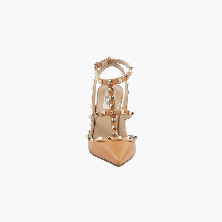 Valentino Beige Rockstud Ankle Strap Heels