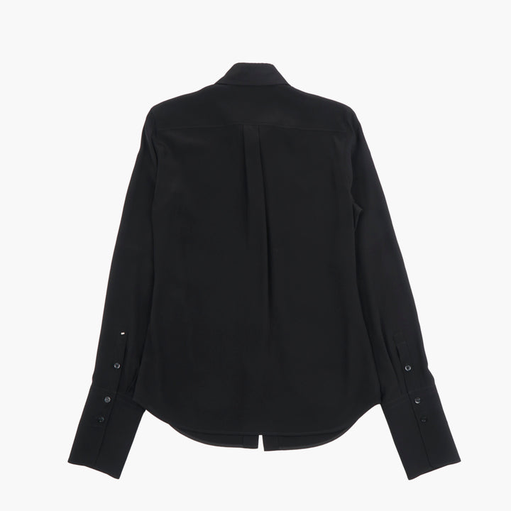 Max Mara Timeless Black Blusa con Collo Classico e Patta Nascosta