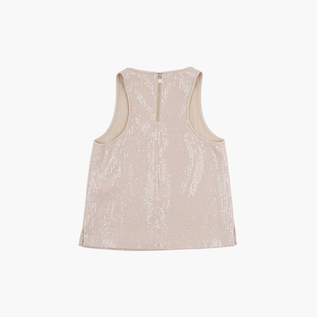 Max Mara Beige Sleeveless Sequin Top Made in Italy