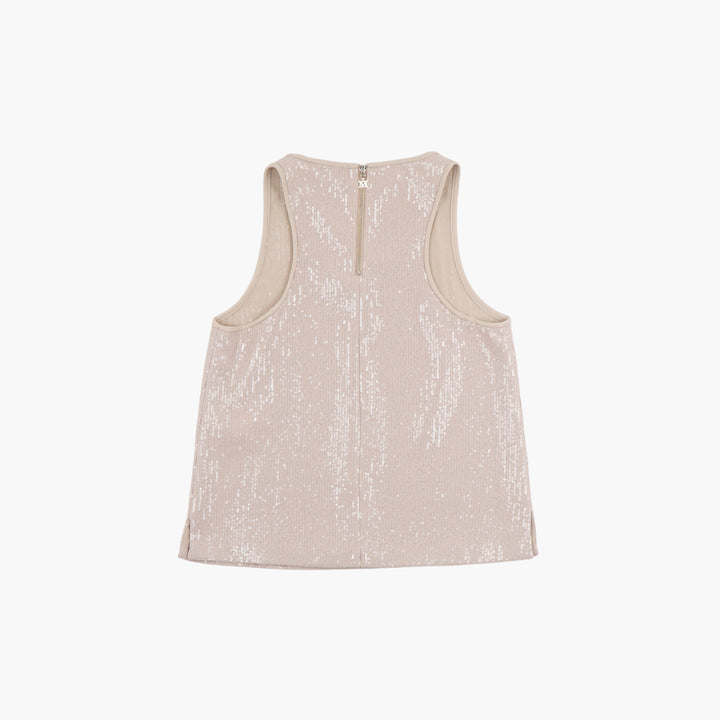 Max Mara Beige Sleeveless Sequin Top Made in Italy