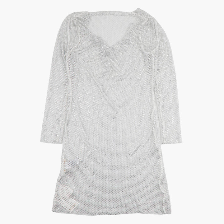 MAX MARA Elegant Sheer Rhinestone Dress in White