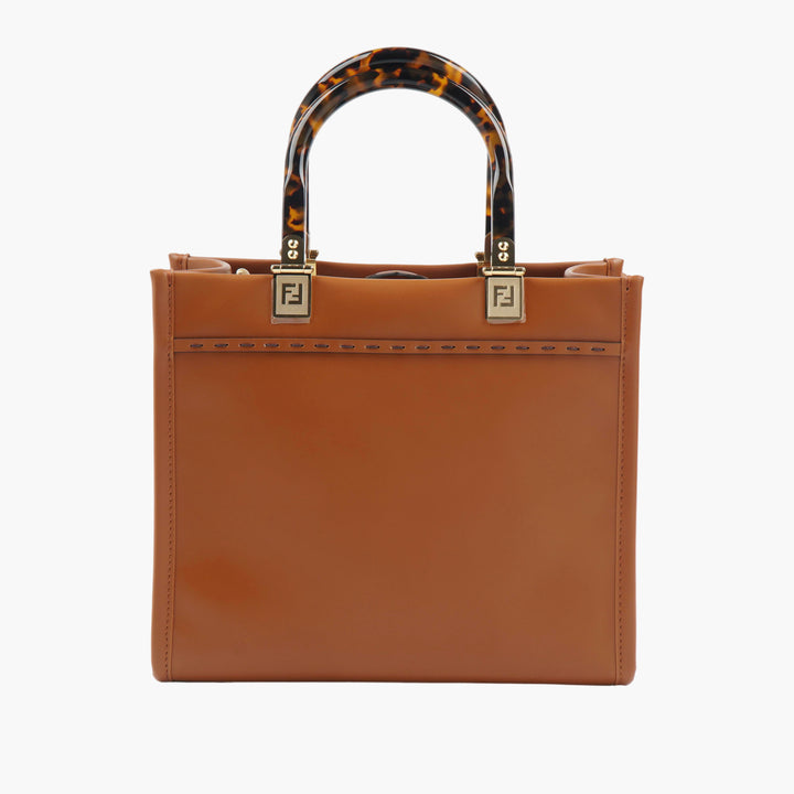 FENDI Made in Italy Marrone Handbag with Tortoiseshell Handles and Gold-Tone Hardware