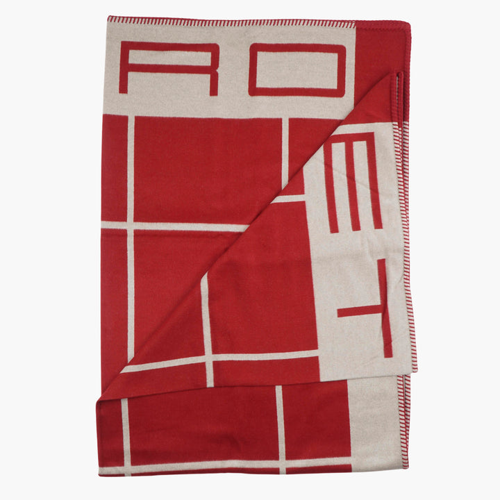 Coperta Etro Luxury Geometric Pattern Red-Beige con cuciture dettagliate