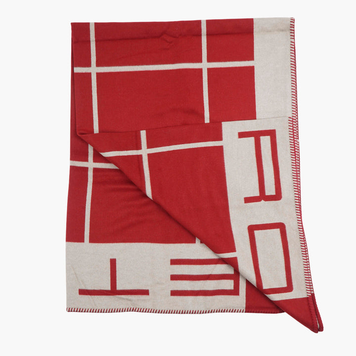 Coperta Etro Luxury Geometric Pattern Red-Beige con cuciture dettagliate