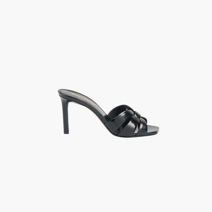 SAINT LAURENT Black Leather Sandal with High Stiletto Heel